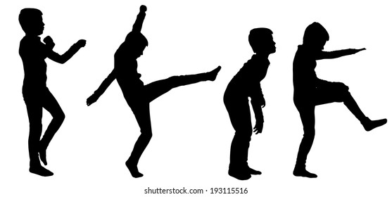 Vector silhouette of a boy on a white background.