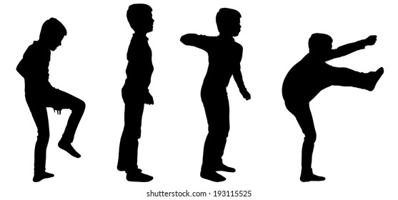 Vector silhouette of a boy on a white background.
