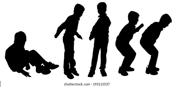 Vector silhouette of a boy on a white background.