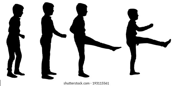 Vector silhouette of a boy on a white background.