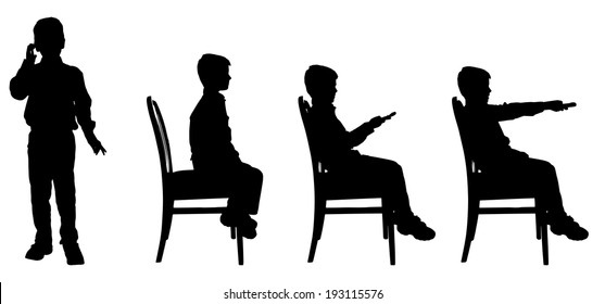 Vector silhouette of boy on a white background.