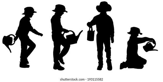 Vector silhouette of boy on a white background.