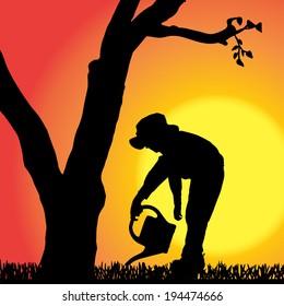 Vector silhouette of boy on a white background. 