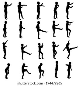 Vector silhouette of a boy on a white background.