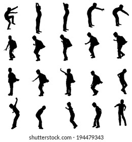 Vector silhouette of a boy on a white background.