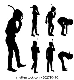 Vector silhouette of boy on a white background.