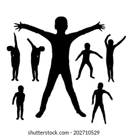 Vector silhouette of boy on a white background.