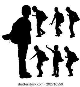 Vector silhouette of boy on a white background.