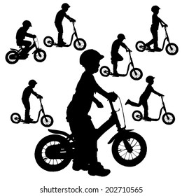 Vector silhouette of boy on a white background.