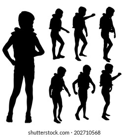 Vector silhouette of boy on a white background.