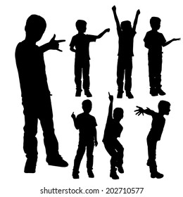 Vector silhouette of boy on a white background.