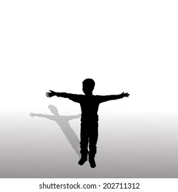 Vector silhouette of boy on a white background.