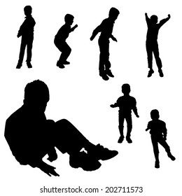 Vector silhouette of boy on a white background.