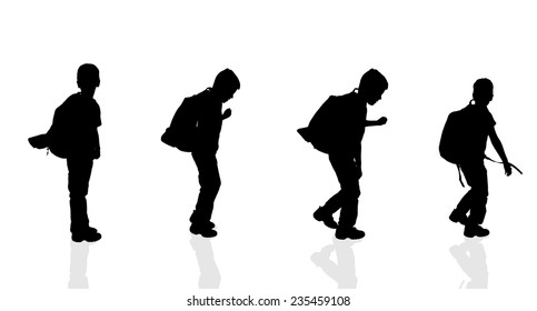 Vector silhouette of a boy on a white background.