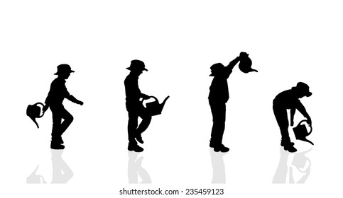 Vector silhouette of a boy on a white background.