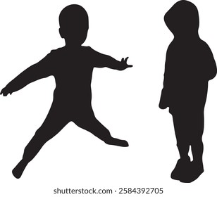 Vector silhouette of a boy on a white background Symbol of childhood.