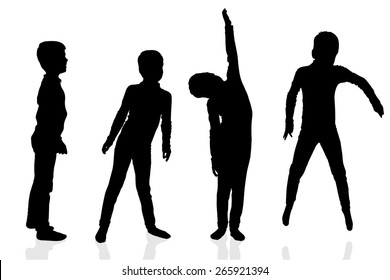 Vector silhouette of a boy on a white background.