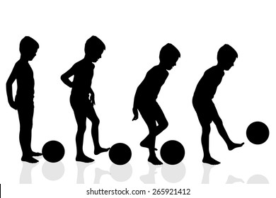 Vector silhouette of a boy on a white background.