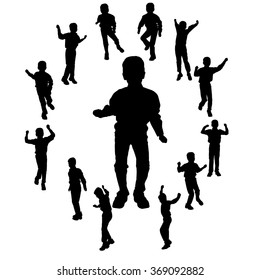 Vector silhouette of the boy on a white background.