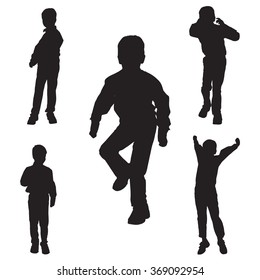 Vector silhouette of the boy on a white background.