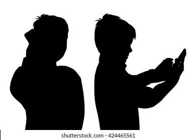 Vector silhouette of boy on white background.