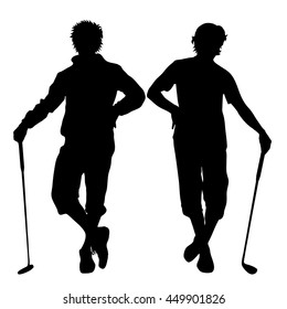 Vector silhouette of boy on white background.