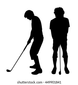 Vector silhouette of boy on white background.
