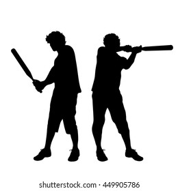 Vector silhouette of boy on white background.