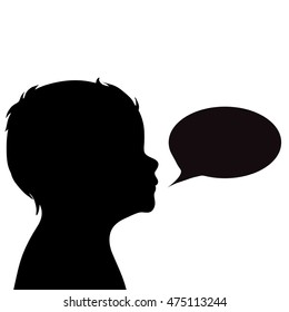 Vector silhouette of boy on white background.