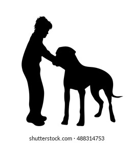 Vector silhouette of boy on white background.