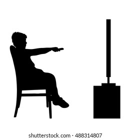 Vector silhouette of boy on white background.