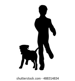Vector silhouette of boy on white background.