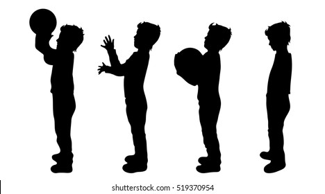 Vector silhouette of boy on white background.