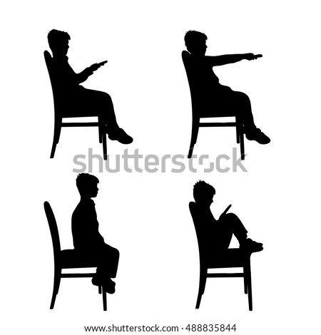 Vector silhouette of boy on white background.