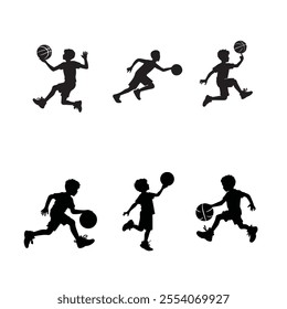 Vector Silhouette Of Boy Playing Football