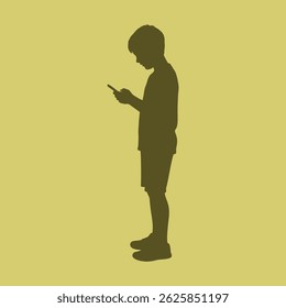 vector silhouette of a boy playing with his smartphone