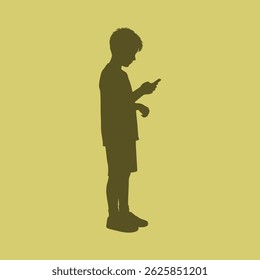 vector silhouette of a boy playing with his smartphone