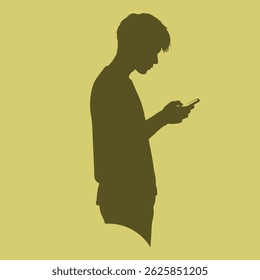 vector silhouette of a boy playing with his smartphone