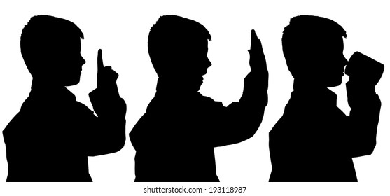 Vector silhouette of the boy in profile on a white background.