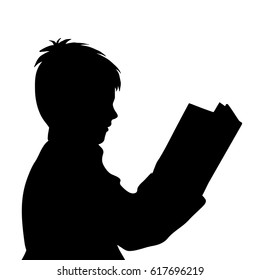 Vector silhouette of boy read book on white background.