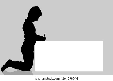 Vector silhouette of a boy with a sign for text.