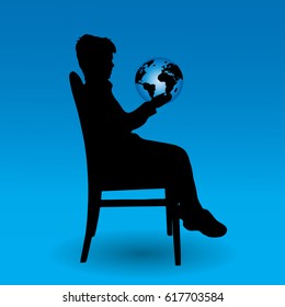 Vector silhouette of boy watching on the world.