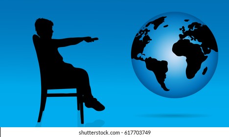 Vector silhouette of boy watching on the world.