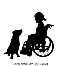 Vector Silhouette Of A Boy In A Wheelchair.