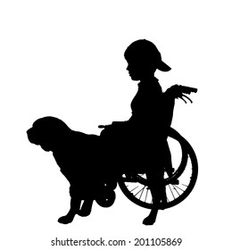 Vector silhouette of a boy in a wheelchair.