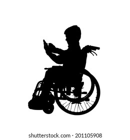 Vector silhouette of a boy in a wheelchair.