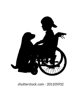 Vector silhouette of a boy in a wheelchair.