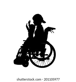 Vector silhouette of a boy in a wheelchair.