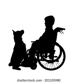 Silueta de Vector de un niño en silla de ruedas.