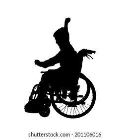 Vector silhouette of a boy in a wheelchair.
